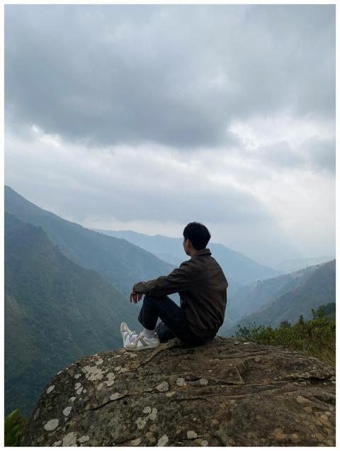 Contemplative Man Cliff Overlooking