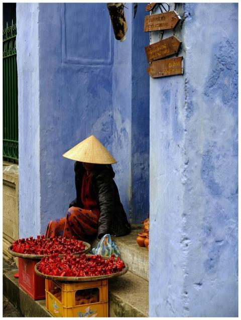 A Vietnamese street vendor selling fruit in Hội An
