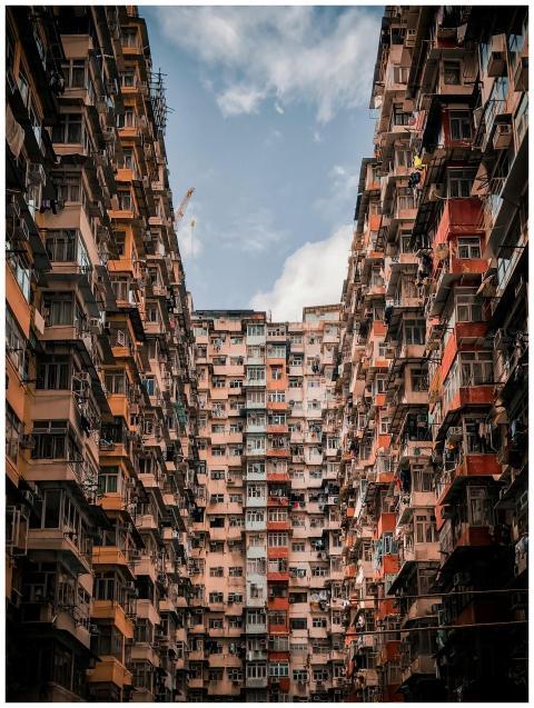 High-rise residential building facade in Hong Kong