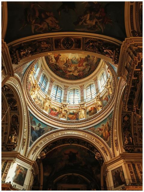 View of the ornate dome and frescoes inside St. Is