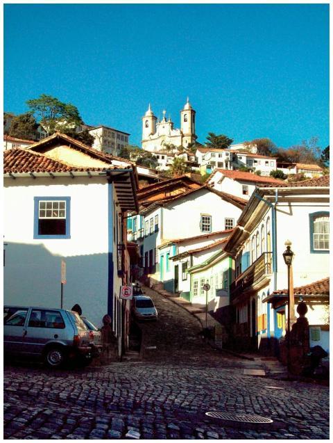 Charming cobblestone street in Ouro Preto, Brazil,