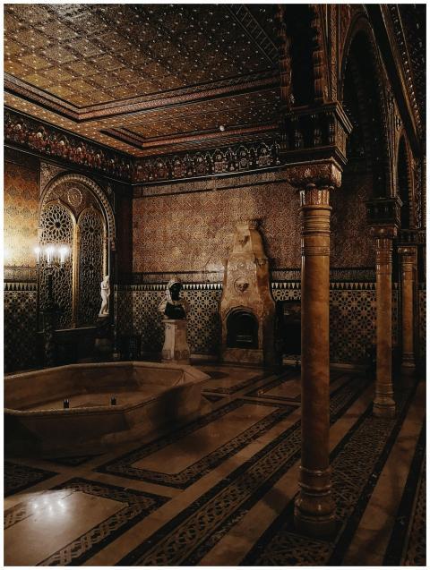 Luxurious vintage interior featuring ornate column