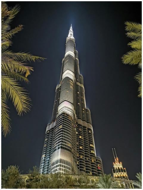 Stunning night view of Burj Khalifa illuminated ag