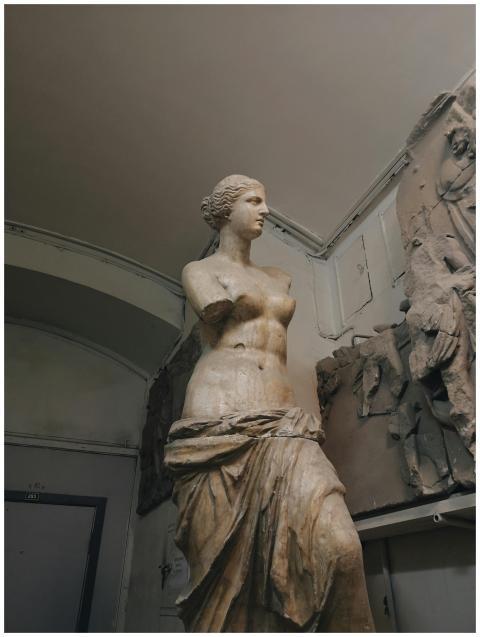 Low angle view of the Venus de Milo statue in a mu