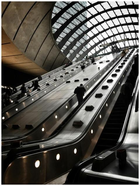 Futuristic escalators with a modern architectural