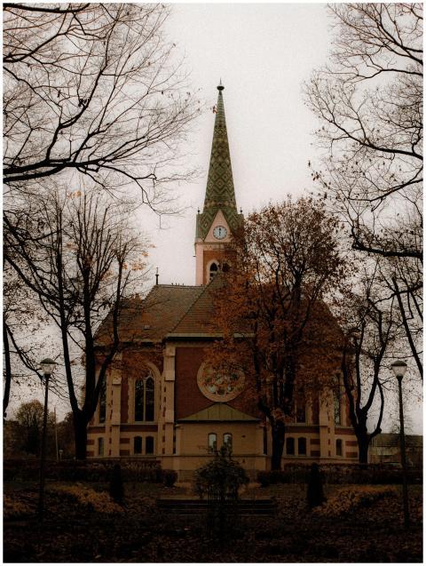 A Gothic Revival church in Villach, Austria, captu