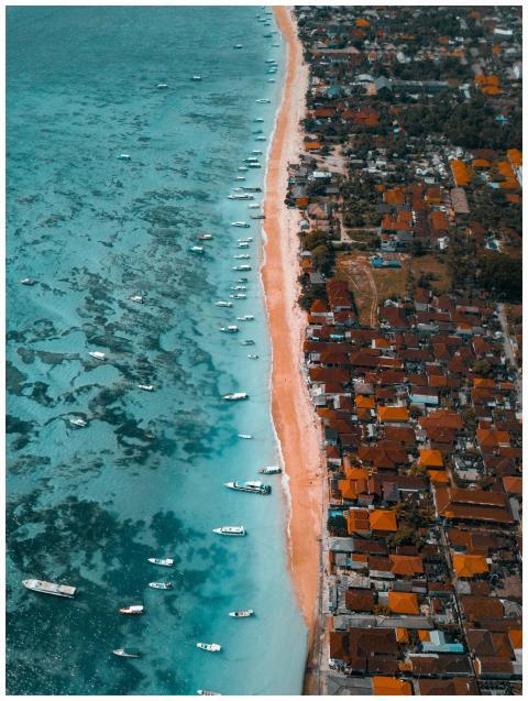 A scenic aerial view of the vibrant coast in Bali,