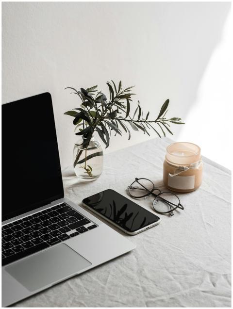 A minimalist indoor workspace setup with a laptop,