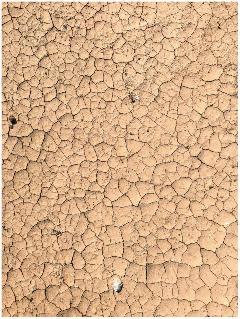Close-up view of cracked, dry earth showing effect
