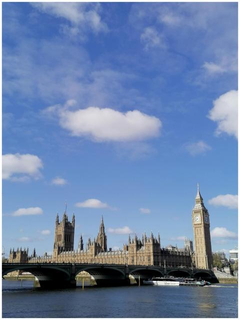 Iconic view of Big Ben and Westminster Bridge unde