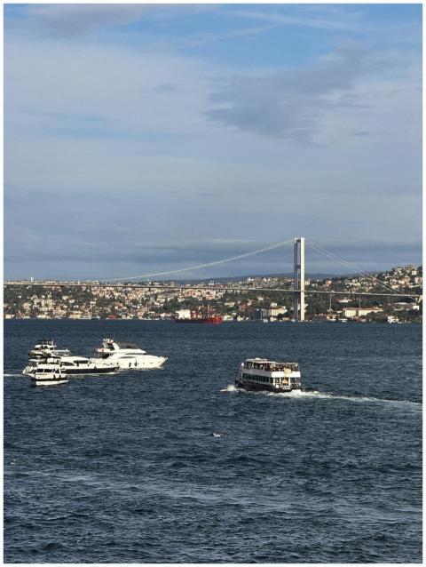 Beautiful scene of boats on the Bosphorus with the