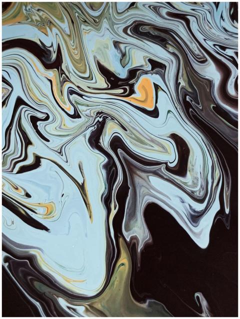 A modern abstract art piece featuring fluid moveme