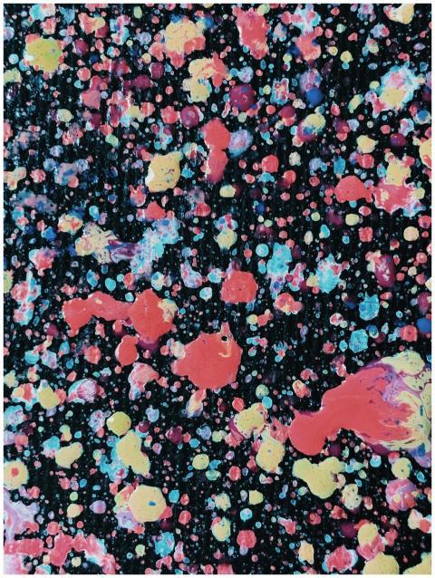 Dynamic abstract painting with vivid splashes of c