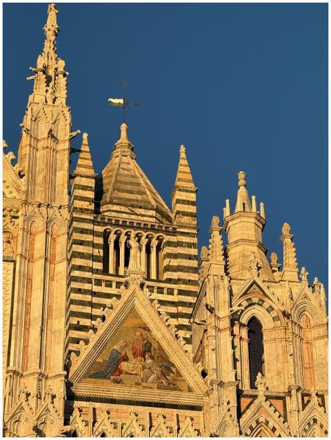 Close-up of the ornate Siena Cathedral facade illu
