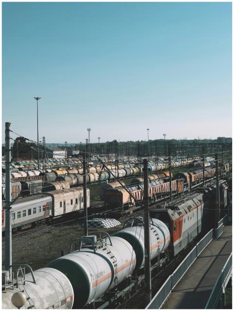 View of multiple railway tracks and trains in Ufa,
