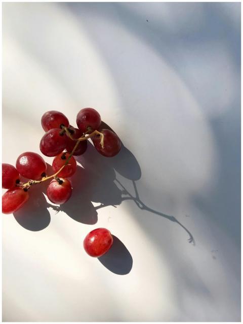Top view of delicious sweet grapes on branch place