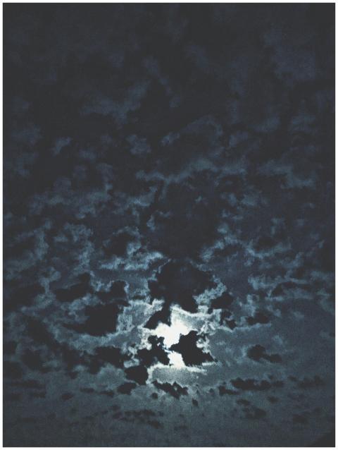 Dramatic night sky featuring clouds obscuring the