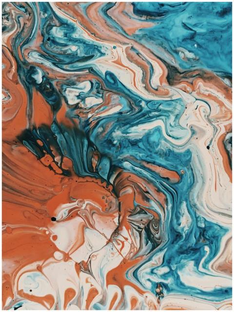 Dynamic abstract fluid art with swirling blue and