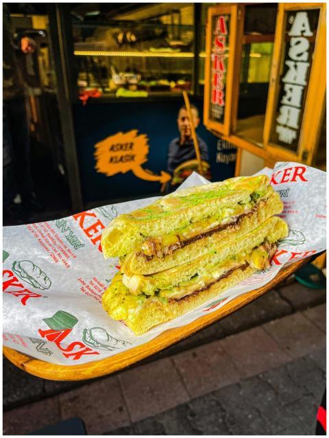 Savory grilled sandwich at a vibrant street food s
