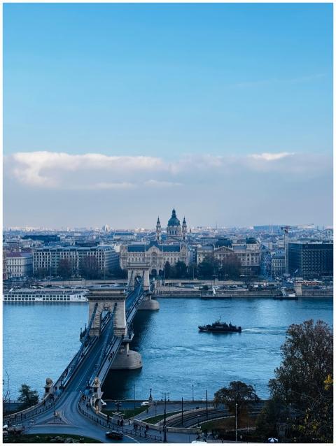 Aerial view of the Chain Bridge over the Danube Ri