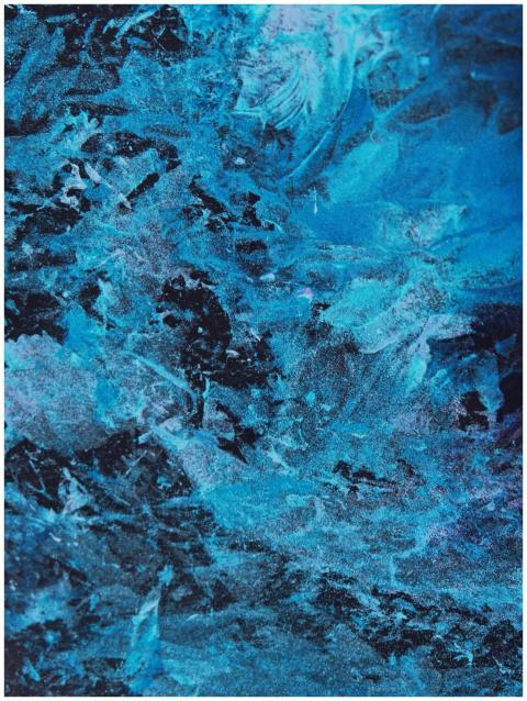 Vibrant abstract acrylic painting with blue textur