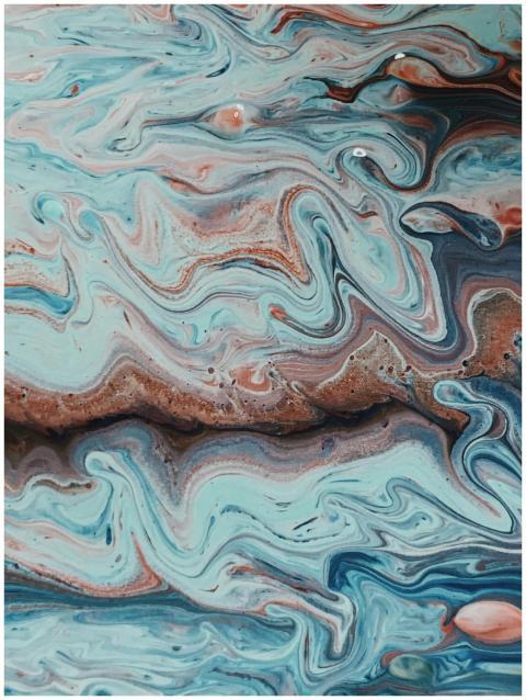 Dynamic abstract art with fluid swirls in blue and