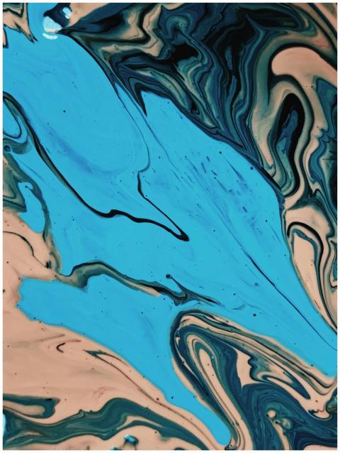 Colorful abstract painting with swirling blue and