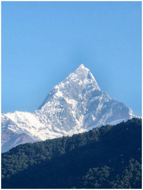 A breathtaking view of Machapuchare peak with clea
