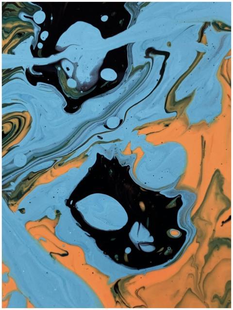 Dynamic abstract painting showcasing fluid art wit