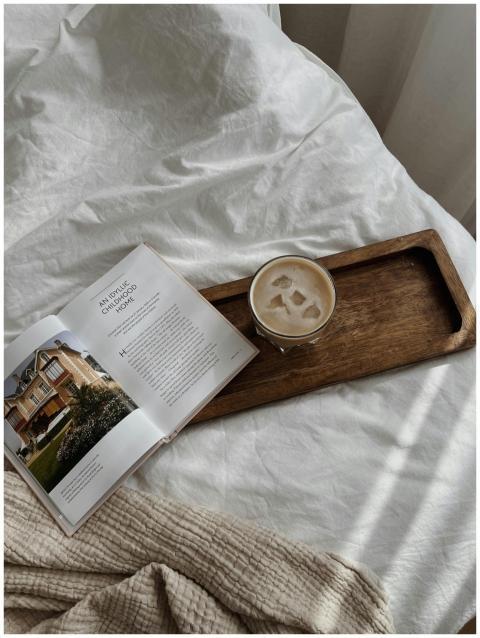 A serene morning scene with a coffee and magazine