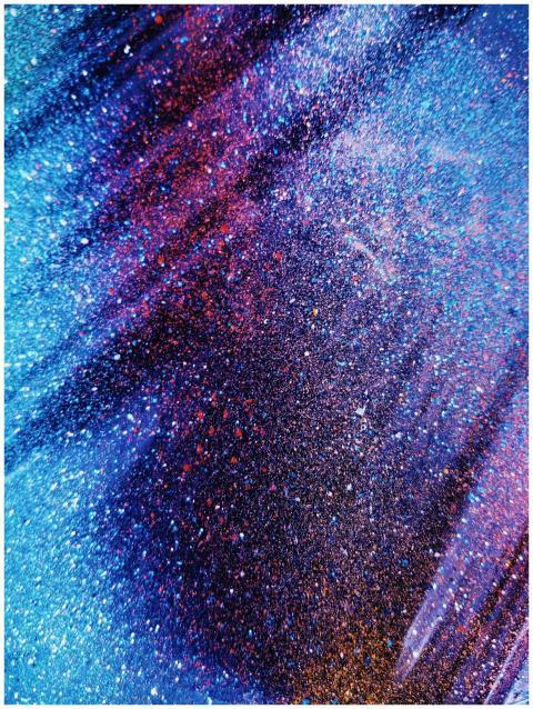 A dynamic abstract artwork featuring vibrant neon