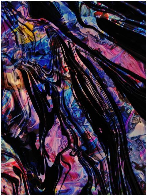 Dynamic abstract painting with vivid colors and bo