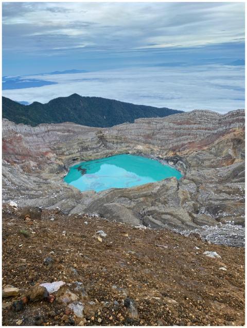 A breathtaking view of the turquoise crater lake a