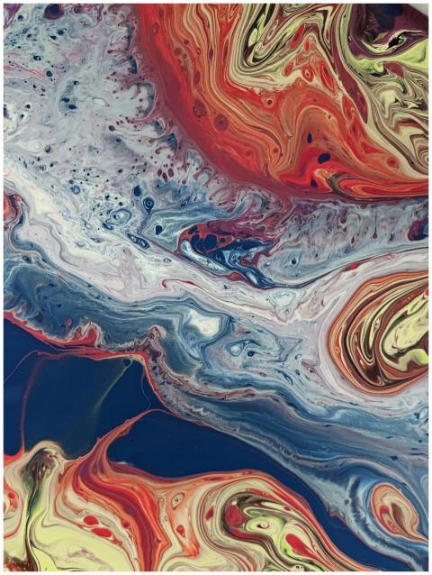 Dynamic abstract painting with colorful acrylic sw