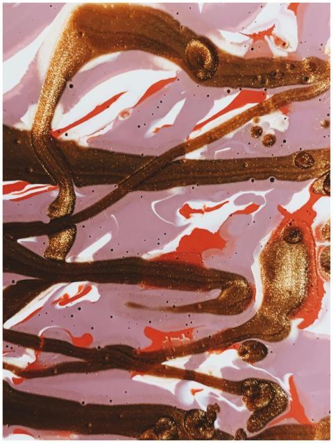 Dynamic abstract acrylic painting with bold colors