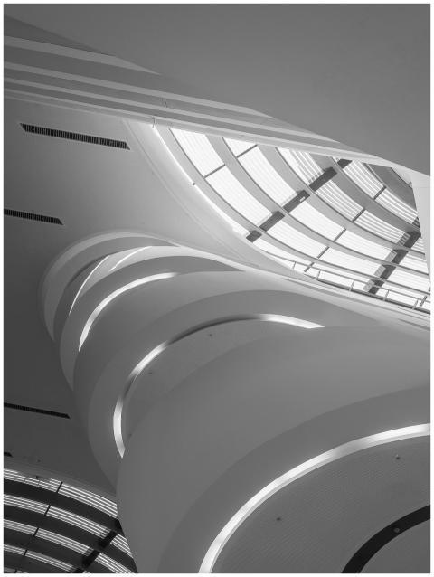 Futuristic spiral architectural structure captured