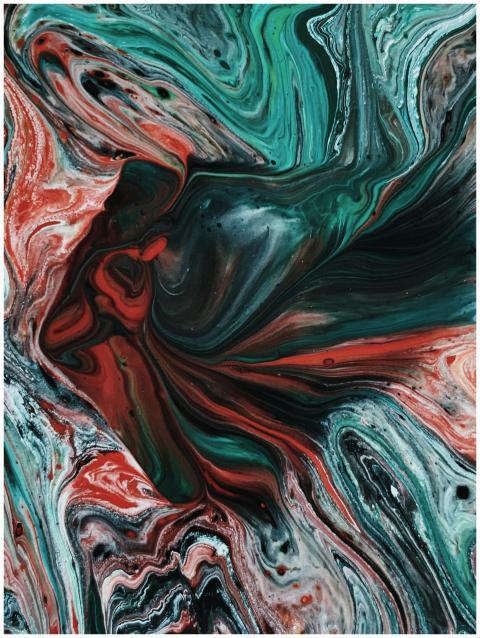 Dynamic abstract acrylic painting with swirling gr