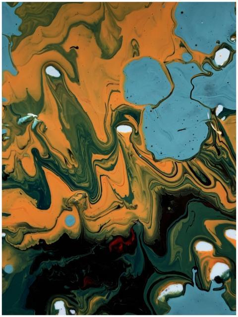 Dynamic abstract image featuring swirling acrylic