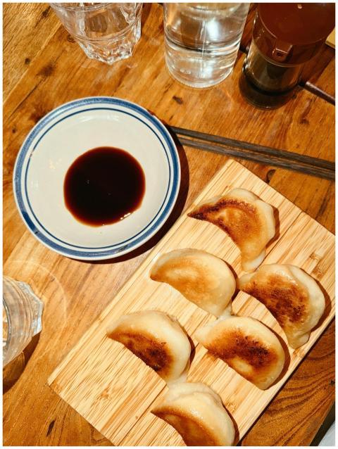 A delicious serving of pan-fried dumplings with so