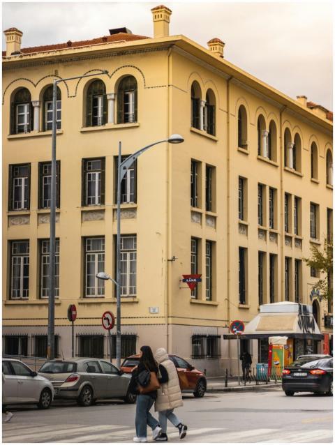 A lively urban street corner in Thessaloniki captu