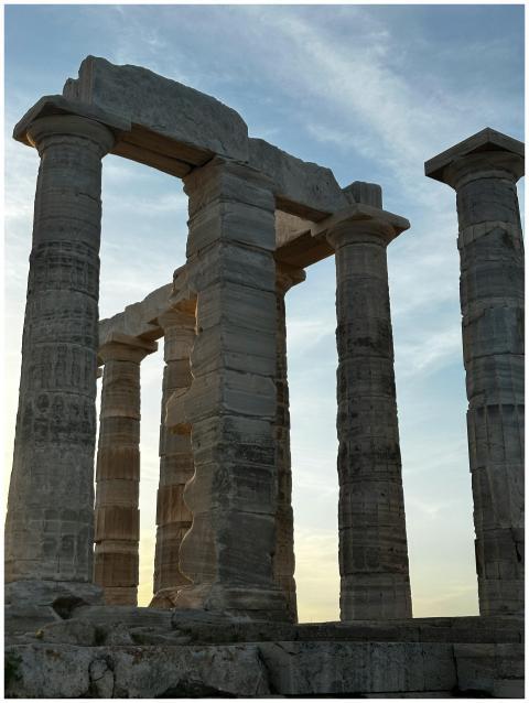 Majestic view of the Temple of Poseidon pillars at