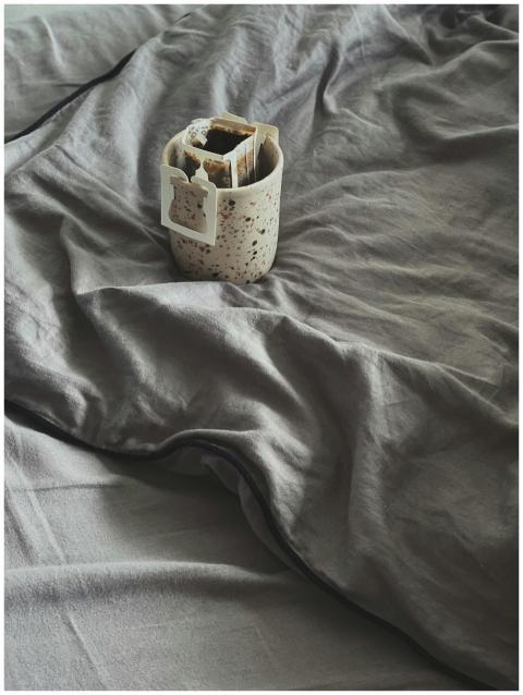 From above cup of aromatic freshly brewed drip cof