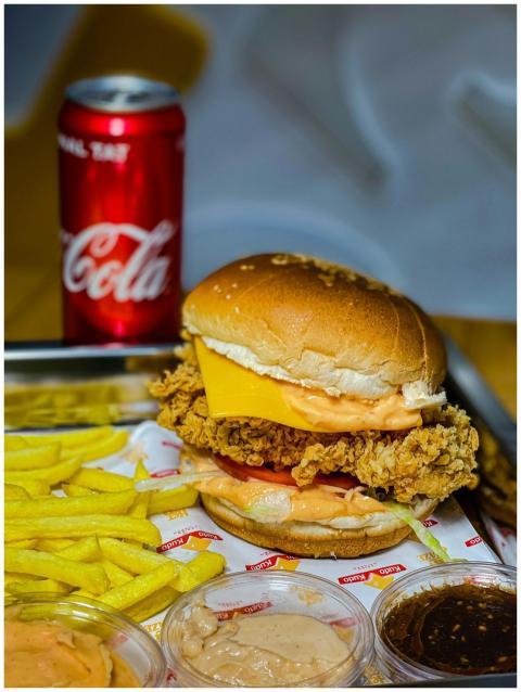 Tasty crispy chicken burger served with french fri