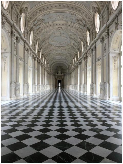 A stunning view of a Baroque hall featuring geomet