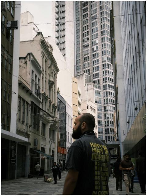 A bustling São Paulo street scene showcasing tall