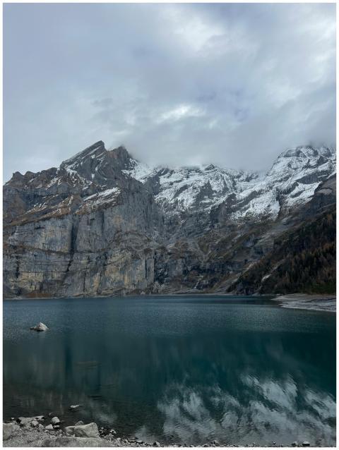 Stunning view of snow-covered mountains reflecting