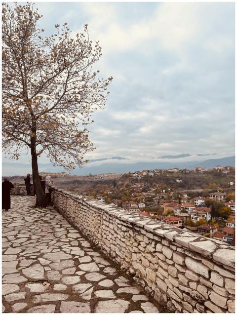 Picturesque view from a stone terrace over a histo