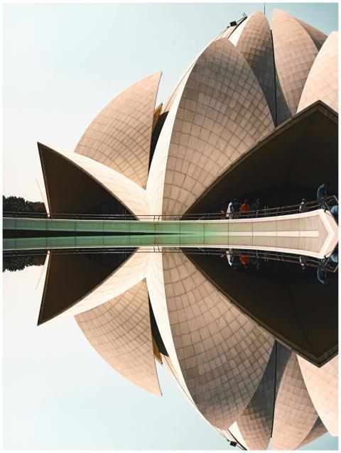 Stunning view of the Lotus Temple in New Delhi wit
