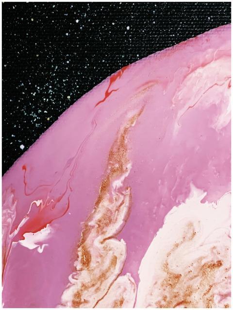 Vibrant abstract fluid art piece with swirling pin