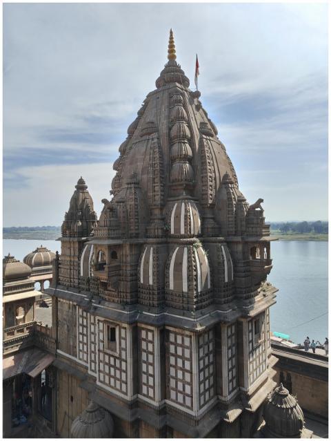 Drone shot of Maheshwar Temple with intricate carv